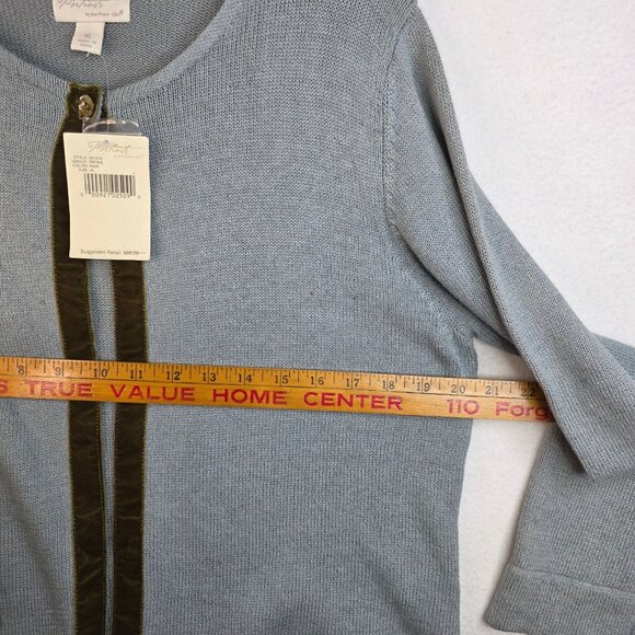 Northern Isles XL Linen Cardigan Single Button Leaf Embroider Cottage Deadstock - Picture 7 of 8